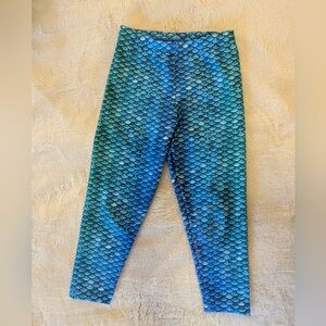 Mermaid Scale Kids Swim Coverup Leggings - Blue